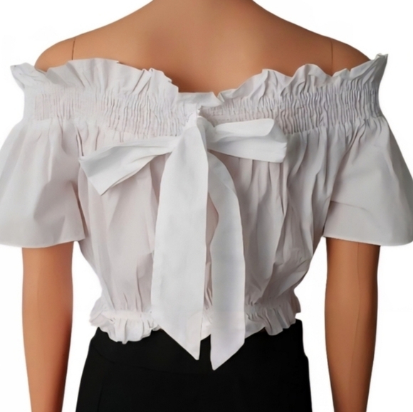 Zara Basic White Ruffled Top. Size M. - Picture 7 of 9